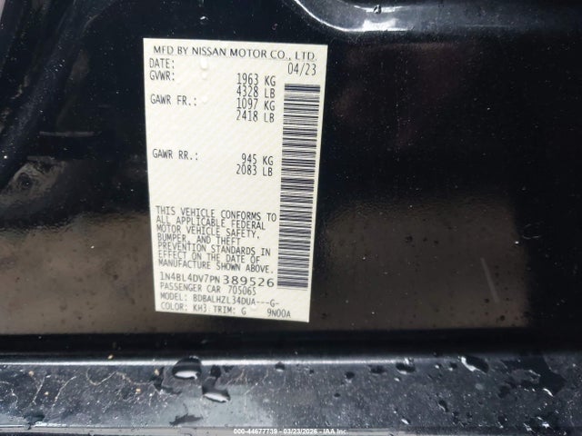 2023 Nissan Altima Sv Fwd მანქანა იყიდება აუქციონზე, vin: 1N4BL4DV7PN389526, აუქციონის ნომერი: 44677739