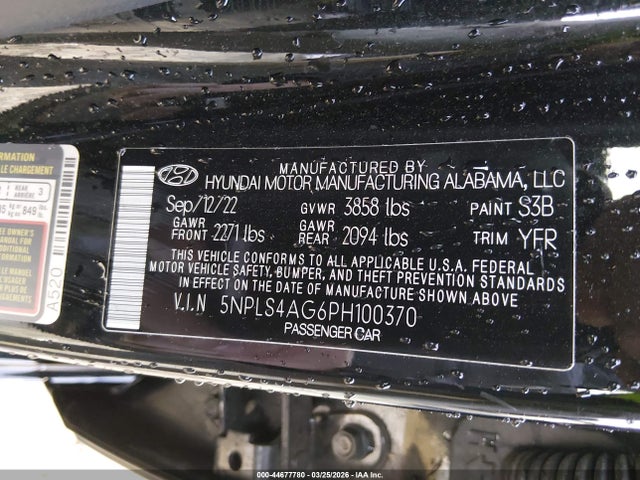 44677780 :رقم المزاد ، 5NPLS4AG6PH100370 vin ، 2023 Hyundai Elantra Sel مزاد بيع