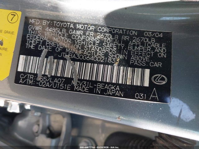 2004 LEXUS ES 330 JTHBA30G640021833 Photo 8