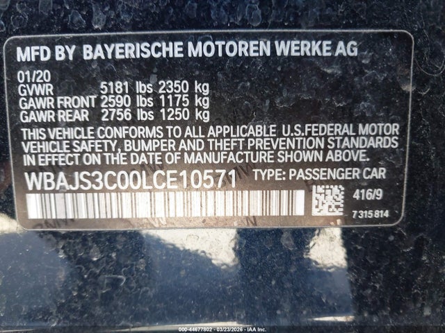 Продаж на аукціоні авто 2020 Bmw 540i Xdrive, vin: WBAJS3C00LCE10571, номер лоту: 44677802