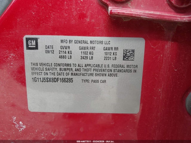 Aukcja sprzedaży 2013 Chevrolet Malibu 2lz, vin: 1G11J5SX8DF166285, numer aukcji: 44677811
