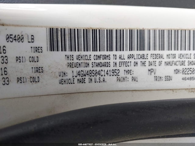 2004 Jeep Grand Cherokee Laredo მანქანა იყიდება აუქციონზე, vin: 1J4GW48S04C141952, აუქციონის ნომერი: 44677827
