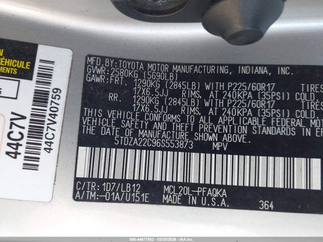 2006 TOYOTA SIENNA 5TDZA22C96S553873 Photo 8