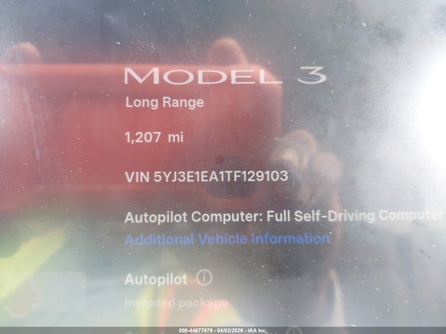 Продаж на аукціоні авто 2026 Tesla Model 3 Premium Rear-wheel Drive, vin: 5YJ3E1EA1TF129103, номер лоту: 44677879