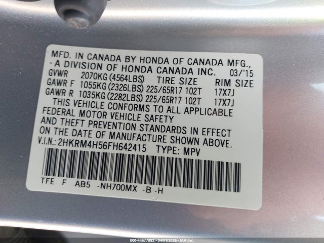 Honda CR-V EX 2015 2HKRM4H56FH642415 Image 9