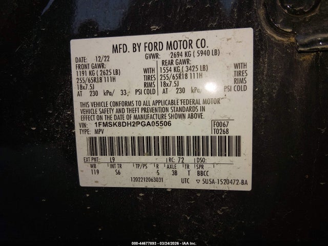 Продажа на аукционе авто 2023 Ford Explorer Xlt, vin: 1FMSK8DH2PGA05506, номер лота: 44677893