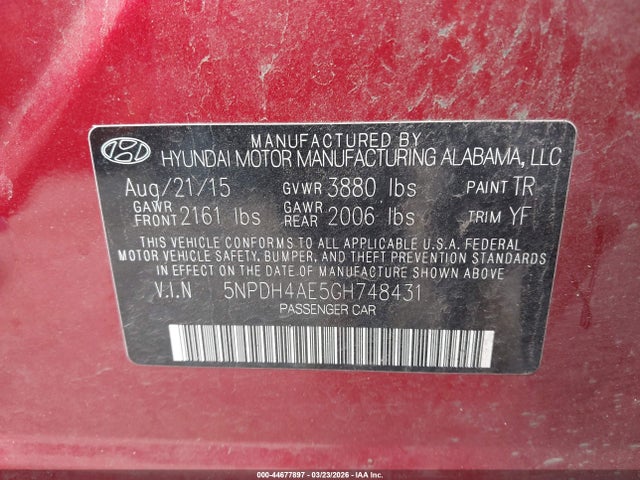 Hyundai ELANTRA SE 2016 5NPDH4AE5GH748431 Image 9