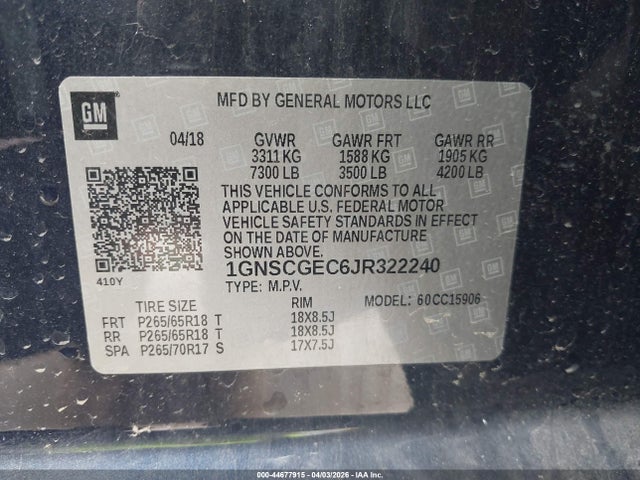 1GNSCGEC6JR322240 Chevrolet Suburban Ls