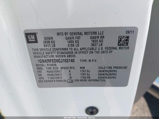 2012 CHEVROLET TRAVERSE 1GNKRFED8CJ162140 Photo 8