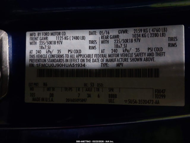 1FMCU0J90HUA51934 Ford Escape Titanium