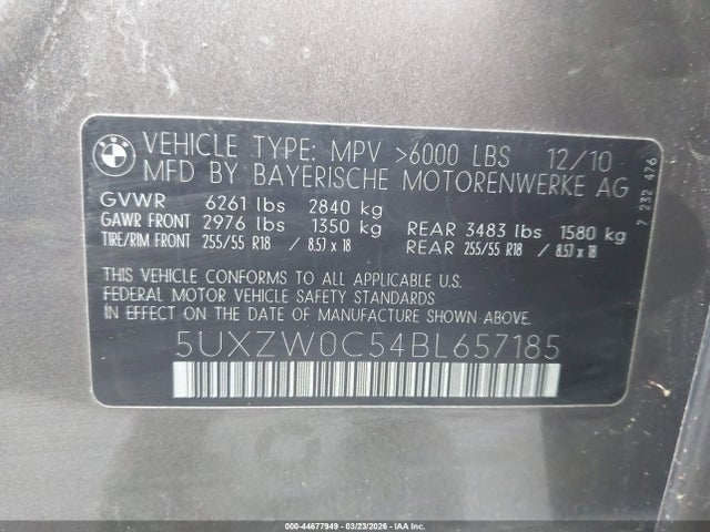 44677949 :رقم المزاد ، 5UXZW0C54BL657185 vin ، 2011 Bmw X5 Xdrive35d مزاد بيع