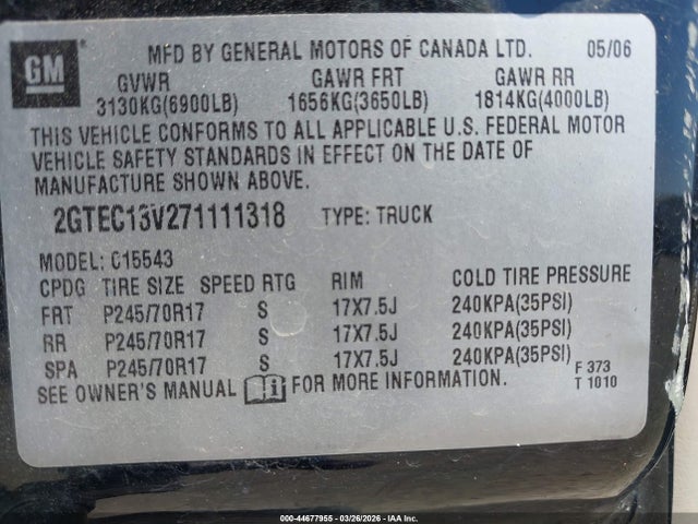 Продажа на аукционе авто 2007 Gmc Sierra 1500 Classic Sl, vin: 2GTEC13V271111318, номер лота: 44677955