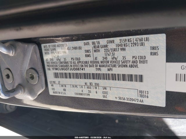 Ford ESCAPE SE 2018 1FMCU9GD7JUD08741 Image 9