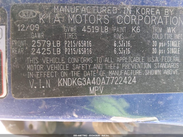 Aukcja sprzedaży 2010 Kia Sportage Lx, vin: KNDKG3A40A7722424, numer aukcji: 44677962