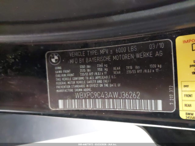 Aukcja sprzedaży 2010 Bmw X3 Xdrive30i, vin: WBXPC9C43AWJ36262, numer aukcji: 44677972