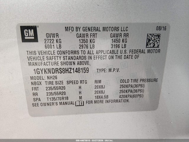 1GYKNDRS8HZ148159 Cadillac XT5 LUXURY