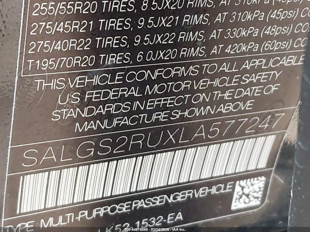 2020 LAND ROVER RANGE ROVER SALGS2RUXLA577247 Photo 8