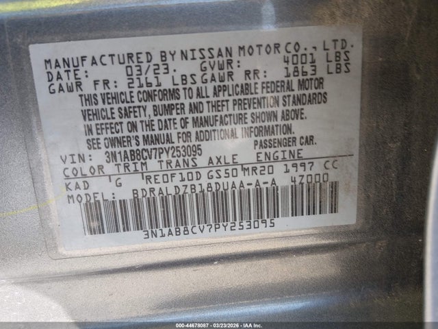 44678087 :رقم المزاد ، 3N1AB8CV7PY253095 vin ، 2023 Nissan Sentra Sv Xtronic Cvt مزاد بيع