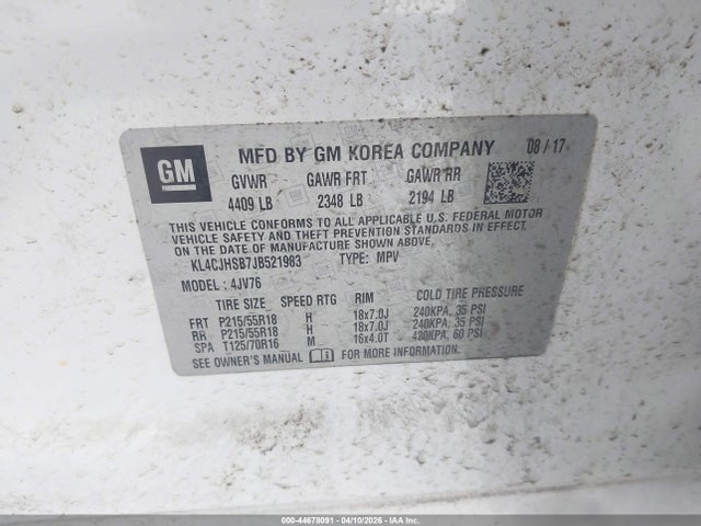 Aukcja sprzedaży 2018 Buick Encore Premium, vin: KL4CJHSB7JB521983, numer aukcji: 44678091