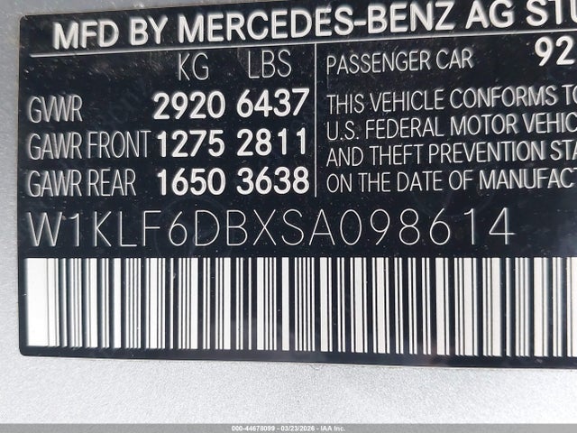 Aukcja sprzedaży 2025 Mercedes-benz Amg E 53 E, vin: W1KLF6DBXSA098614, numer aukcji: 44678099