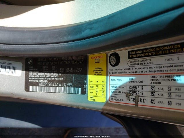 44678106 :رقم المزاد ، WBXPC9C4XAWJ32399 vin ، 2010 Bmw X3 Xdrive30i مزاد بيع