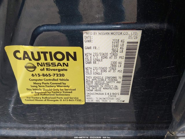 5N1AZ2MG6GN141905 Nissan Murano Platinum