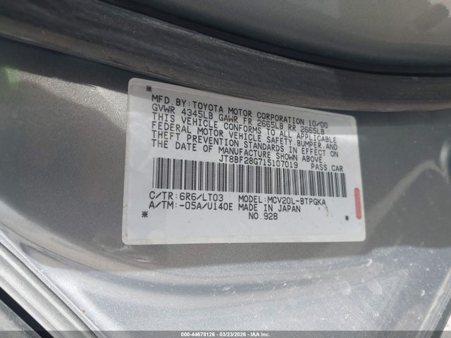 Продажа на аукционе авто 2001 Lexus Es 300, vin: JT8BF28G715107019, номер лота: 44678126