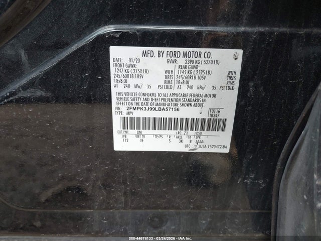 Продажа на аукционе авто 2020 Ford Edge Sel, vin: 2FMPK3J99LBA57156, номер лота: 44678133