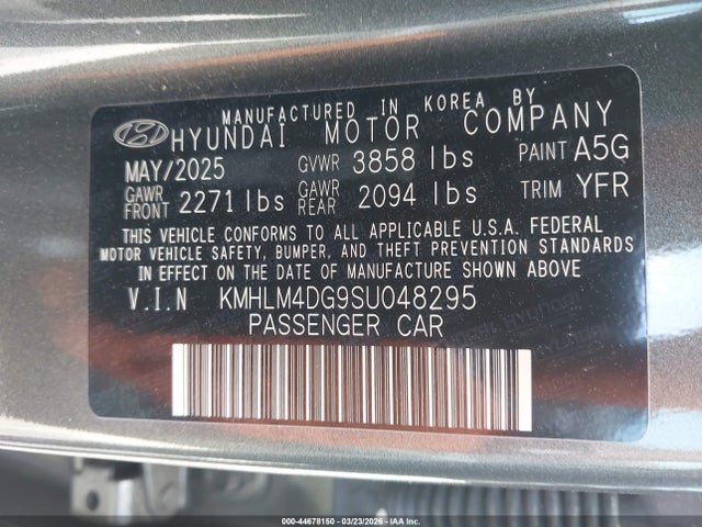 2025 Hyundai Elantra Sel Sport მანქანა იყიდება აუქციონზე, vin: KMHLM4DG9SU048295, აუქციონის ნომერი: 44678150