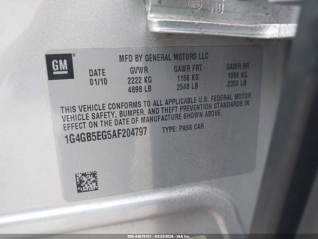 Продаж на аукціоні авто 2010 Buick Lacrosse Cx, vin: 1G4GB5EG5AF204797, номер лоту: 44678181