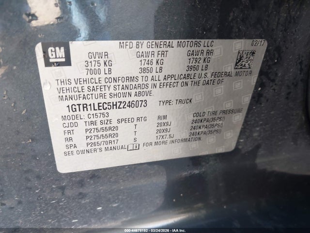 Aukcja sprzedaży 2017 Gmc Sierra 1500, vin: 1GTR1LEC5HZ246073, numer aukcji: 44678192