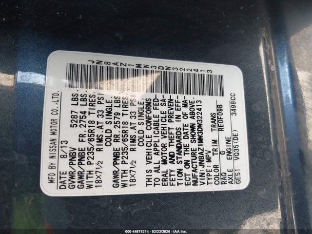 2013 NISSAN MURANO JN8AZ1MW3DW322413 Photo 8