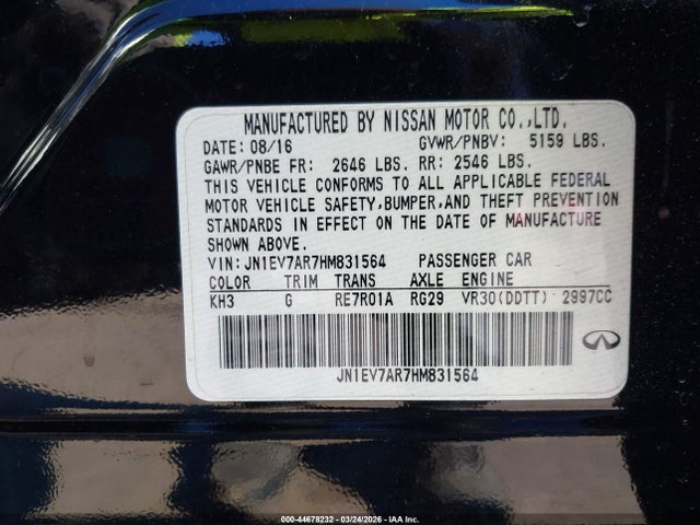 Продажа на аукционе авто 2017 Infiniti Q50 3.0t Premium, vin: JN1EV7AR7HM831564, номер лота: 44678232