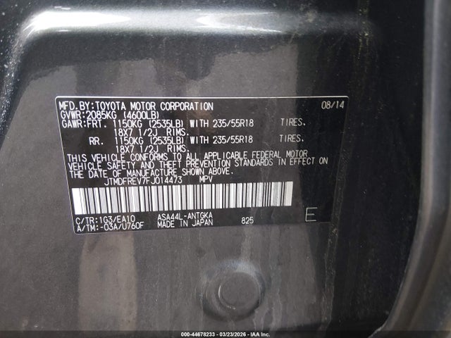 Toyota Rav4 Limited 2015 JTMDFREV7FJ014473 Image 9