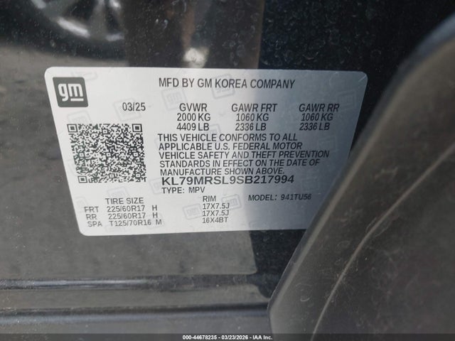 Продажа на аукционе авто 2025 Chevrolet Trailblazer Awd Lt, vin: KL79MRSL9SB217994, номер лота: 44678235