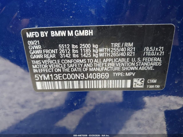5YM13EC00N9J40869 BMW X3 M