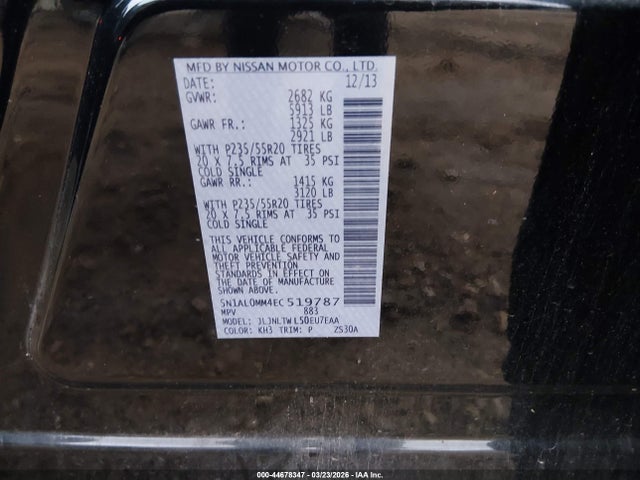 Aukcja sprzedaży 2014 Infiniti Qx60, vin: 5N1AL0MM4EC519787, numer aukcji: 44678347
