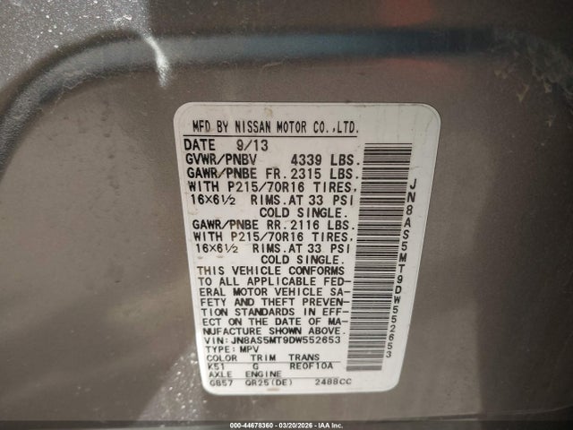 Aukcja sprzedaży 2013 Nissan Rogue S, vin: JN8AS5MT9DW552653, numer aukcji: 44678360