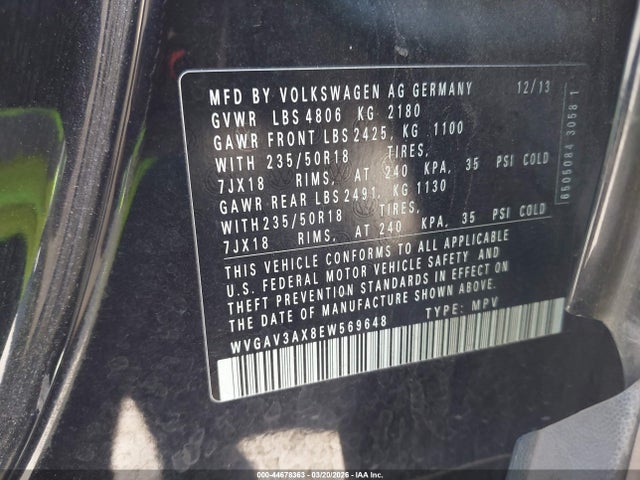 WVGAV3AX8EW569648 Volkswagen Tiguan Sel