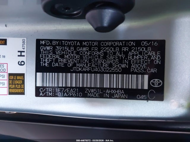 Toyota Prius Four Touring 2016 JTDKARFU4G3022550 Image 9