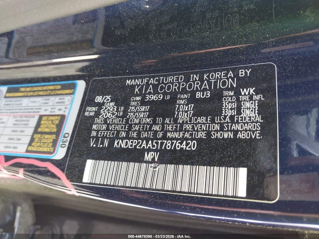 Aukcja sprzedaży 2026 Kia Seltos Lx, vin: KNDEP2AA5T7876420, numer aukcji: 44678398