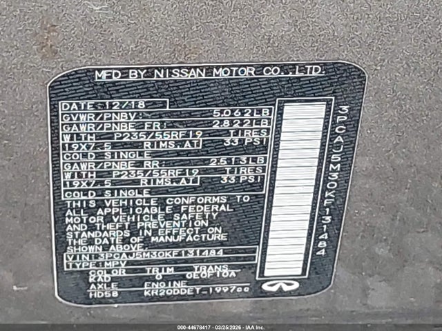 Продажа на аукционе авто 2019 Infiniti Qx50 Essential, vin: 3PCAJ5M30KF131484, номер лота: 44678417