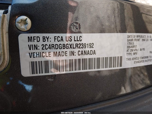 Продажа на аукционе авто 2020 Dodge Grand Caravan Se Plus, vin: 2C4RDGBGXLR239192, номер лота: 44678429