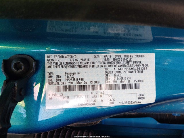 Aukcja sprzedaży 2016 Ford Focus Se, vin: 1FADP3F22GL361381, numer aukcji: 44678448