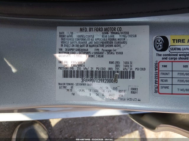 2009 FORD FUSION 3FAHP07129R200068 Photo 8
