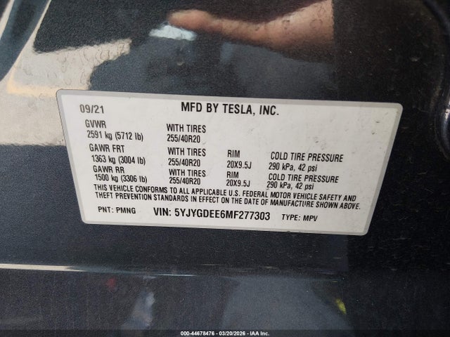 5YJYGDEE6MF277303 Tesla Model Y Long Range Dual Motor All-wheel Drive