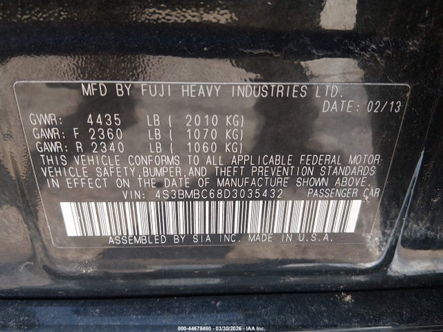 44678480 :رقم المزاد ، 4S3BMBC68D3035432 vin ، 2013 Subaru Legacy 2.5i Premium مزاد بيع