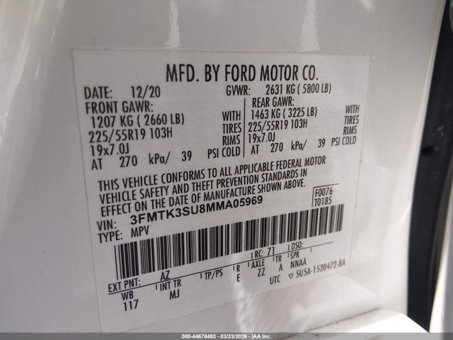 3FMTK3SU8MMA05969 Ford Mustang Mach-e Premium