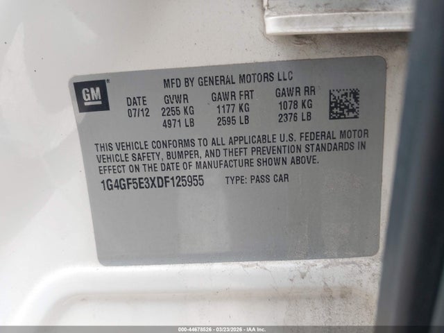 Aukcja sprzedaży 2013 Buick Lacrosse Premium 1 Group, vin: 1G4GF5E3XDF125955, numer aukcji: 44678526