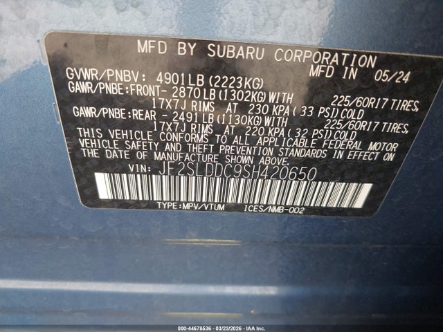 Продажа на аукционе авто 2025 Subaru Forester Premium, vin: JF2SLDDC9SH420650, номер лота: 44678536